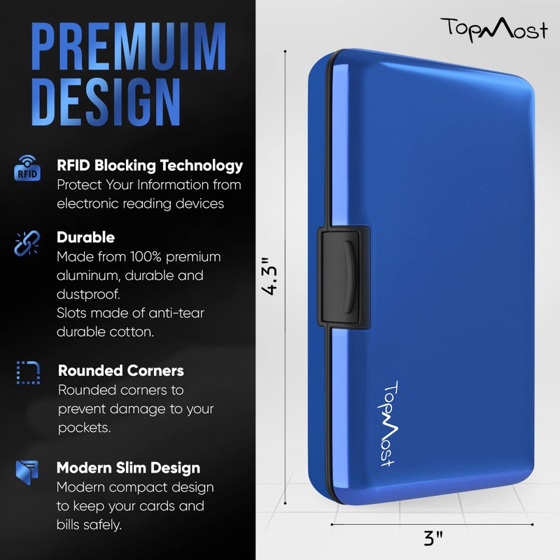 TopMost Aluminum Wallet, Card Case Wallet, Metal RFID Credit Card Holder for Men & Women, 6 Cotton Slots for 9-12 Cards And Bills, Rfd Protective (Blue) - Image 2
